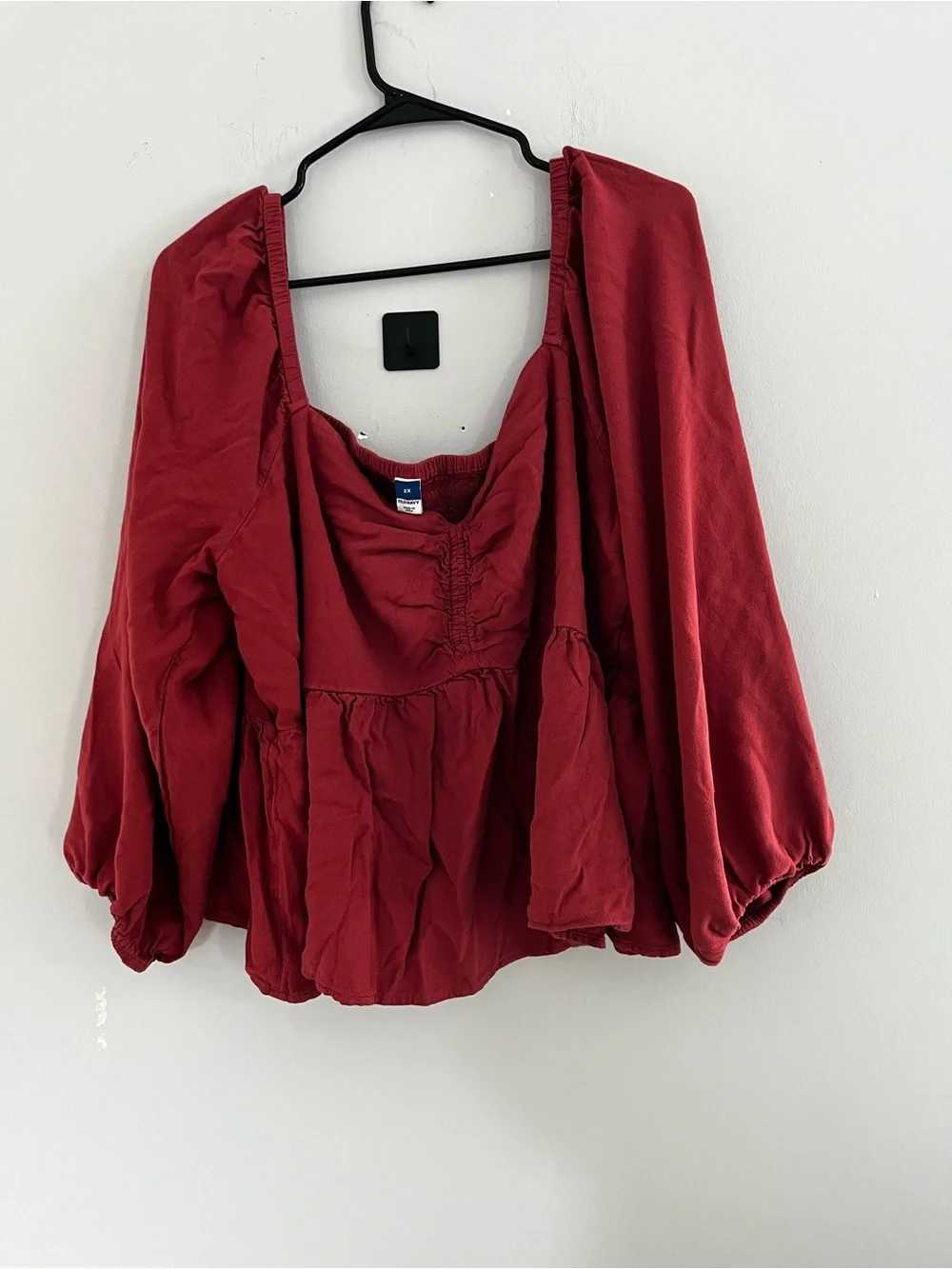 Old Navy Burgundy Peasant Blouse with Puff Sleeves